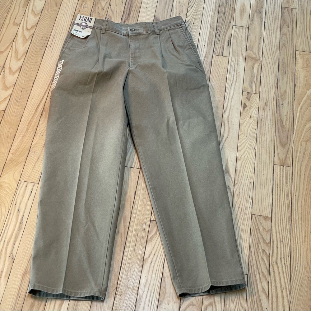 Farah Khaki Mens Sportswear‎ Tan Pleated Pants W34 x L30 Eclectic Grandpa NWT